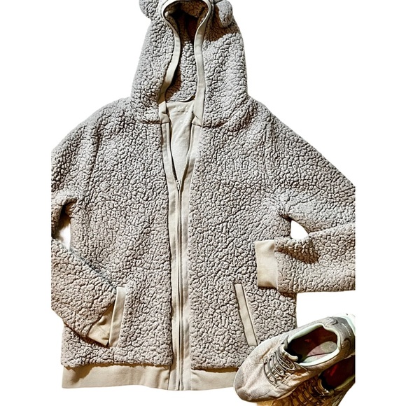 Ladies large Aeropostale gray Sherpa zip up hoodie with adorable bear ears warm - Picture 6 of 16